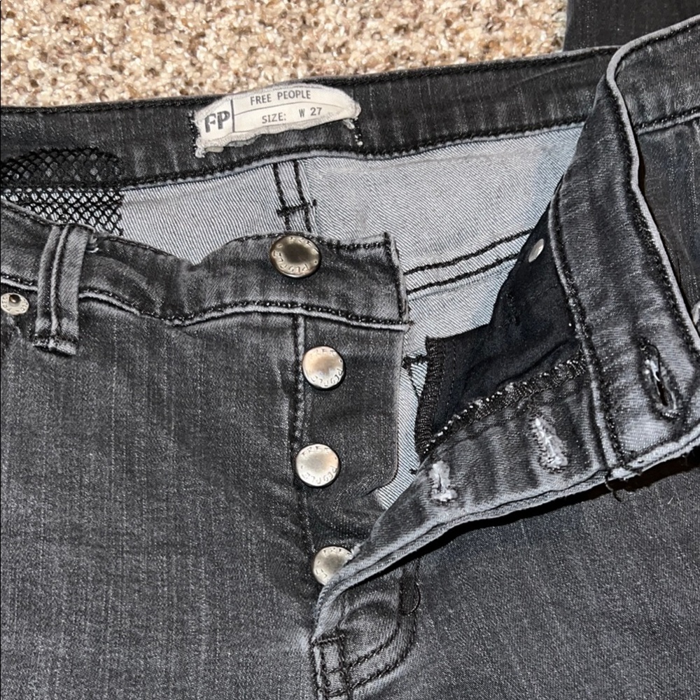Free People Black Distressed Straight Leg Jeans